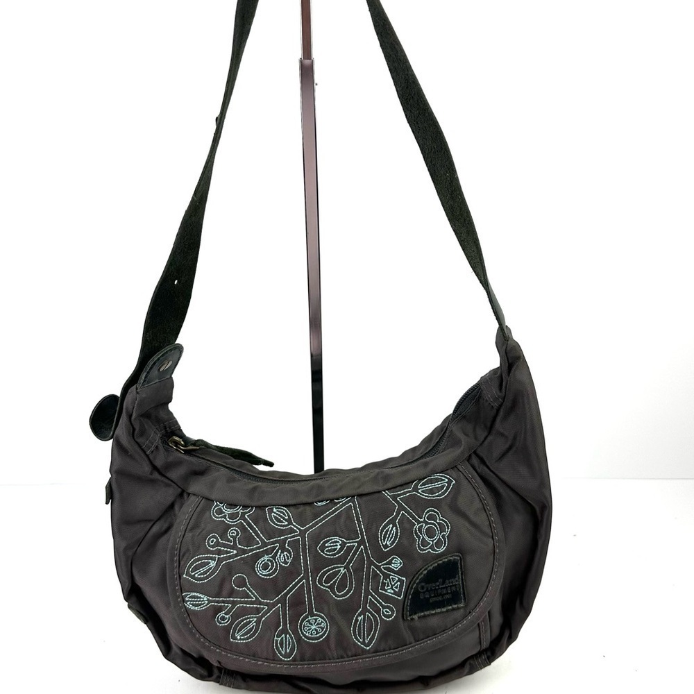 Overland Equipment Handbag Brown Gray Shoulder Bag‎ Embroidered Floral Purse
